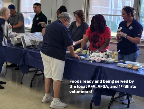 Foods ready and being served by the local AFA, AFSA, and 1st Shirts volunteers!