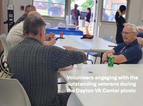 Volunteers engaging with the outstanding veterans during the Dayton VA Center picnic